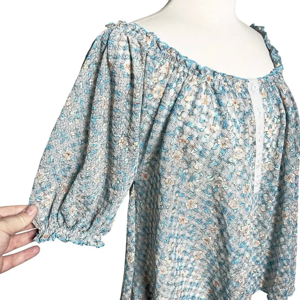 NWT FREE PEOPLE Women’s Astra Floral Print Mesh Peasant Top Medium - Picture 5 of 7